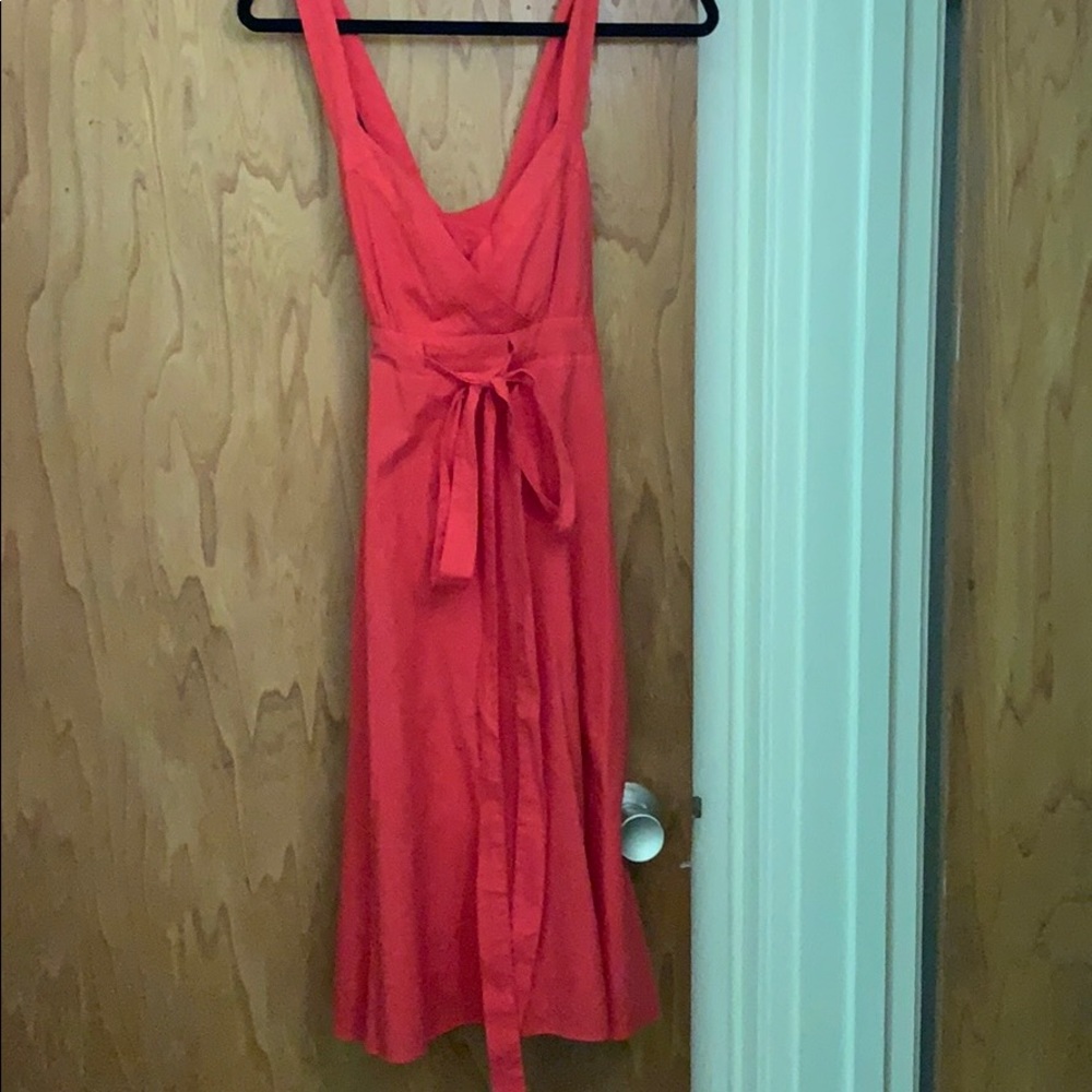 Anthropologie maeve red cotton faux wrap dress